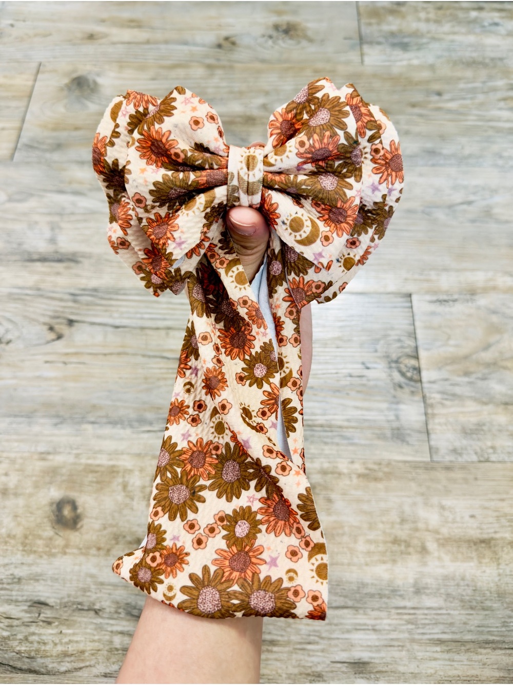 Floral Big Bow Headband Baby Girl 3-6M Cream Rust Olive Bullet Fabric